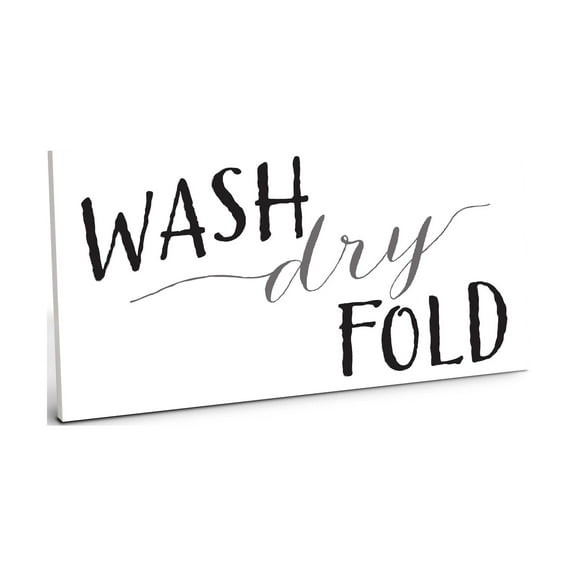 Wash Dry Fold Black Grey Script 10 x 5 Wood Wall Sign Plaque
