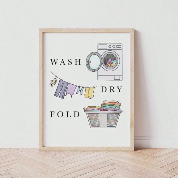 Wash Dry Fold Laundry Room Utility Wall Art Poster, 12x18 UNFRAMED