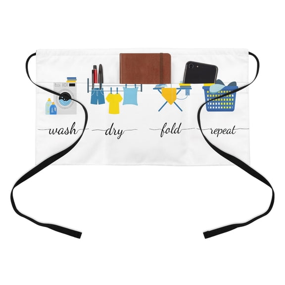 Wash Dry Fold Repeat Kitchen Restaurant Half Waist Apron, Laundry Room Server Short Apron with 3 Pockets Waterproof Oil Waist Aprons for Women Waitress Waiter