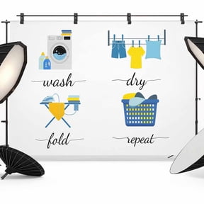 Wash Dry Fold Repeat Photography Backdrop 7x5FT, Laundry Room Photo Backdrops, Background for Photography Studio Photo Studio Background, Back Drop for Photoshoot