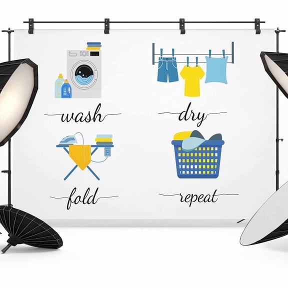 Wash Dry Fold Repeat Photography Backdrop 7x5FT, Laundry Room Photo Backdrops, Background for Photography Studio Photo Studio Background, Back Drop for Photoshoot
