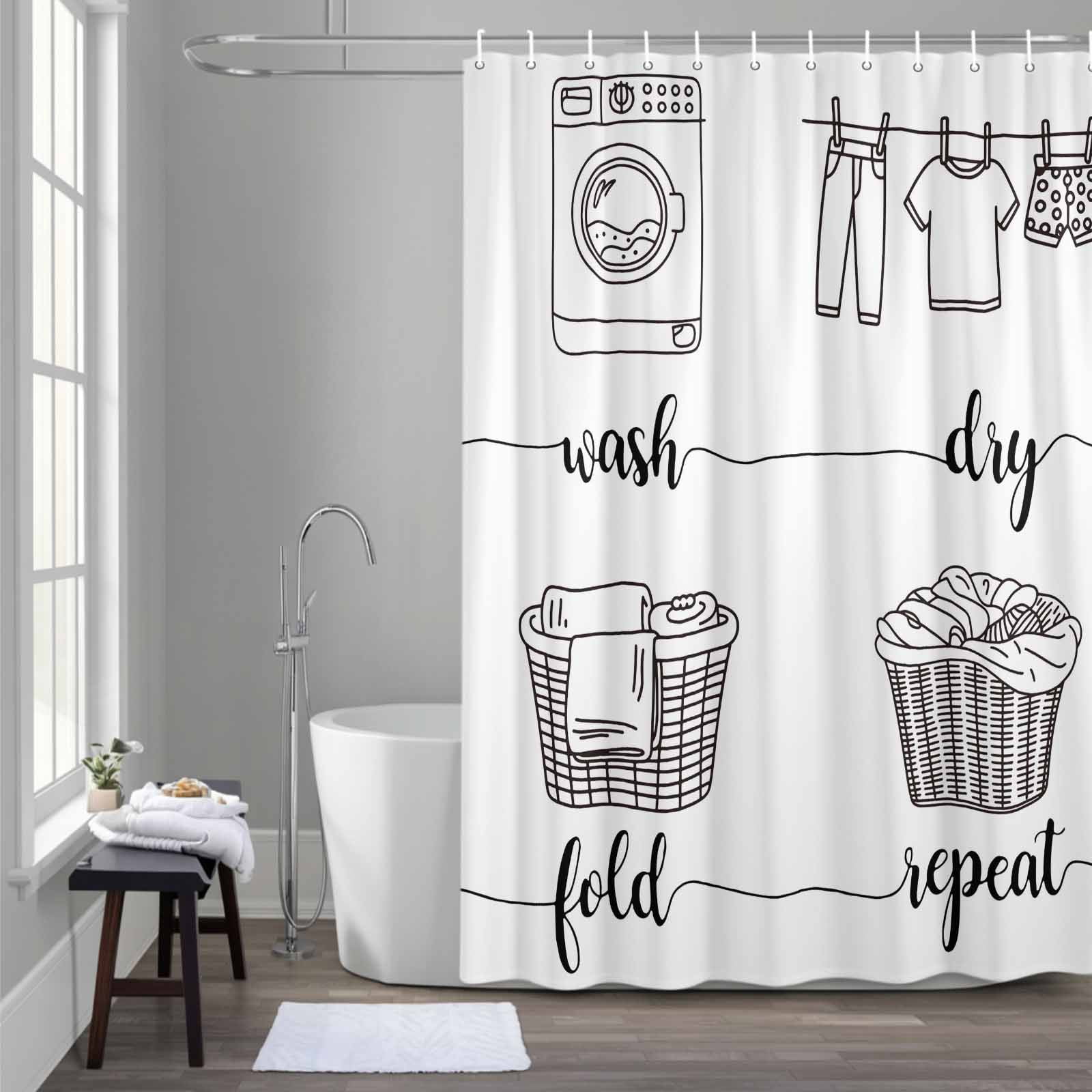 Wash Dry Fold Repeat Shower Curtain for Bathroom Decor, Washing Machine