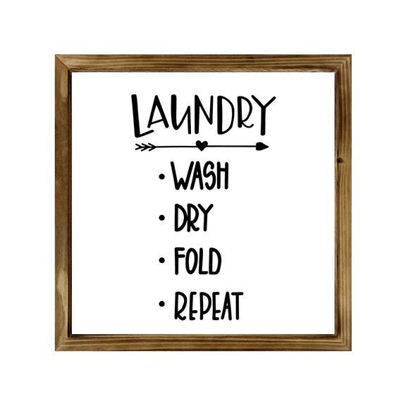 Wash Dry Fold Repeat Sign 16x16 Inch, Rustic Farmhouse Decor Home Sign, Wall Decorations Living Room, Modern Farmhouse Wall Decor, Laundry Sign and Laundry Room Decor with Solid Wood Frame