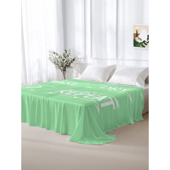Wash Dry Fold Repeat Words California King Size Flat Sheet Only,Soft Top Bed Sheets Breathable Bedding Sheet Green Background Arrows Love Microfiber Hotel Flat Sheets