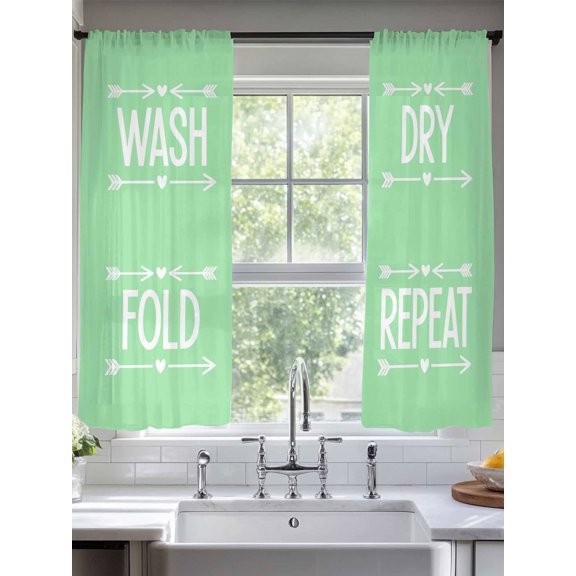 Wash Dry Fold Repeat Words Chiffon Sheer Curtains 72 Inches Long Green Background Arrows Love Rod Pocket Window Curtains Voile Drapes Curtains for Living Room Bedroom,2 Panels