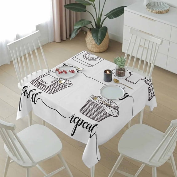 Wash Dry Fold Repeat Words Table Cloth 54x54in, Waterproof Square Tablecloth Wipeable Tablecloths Cartoon Laundry Steps Table Covers for Dining Tables Party Indoor Outdoor