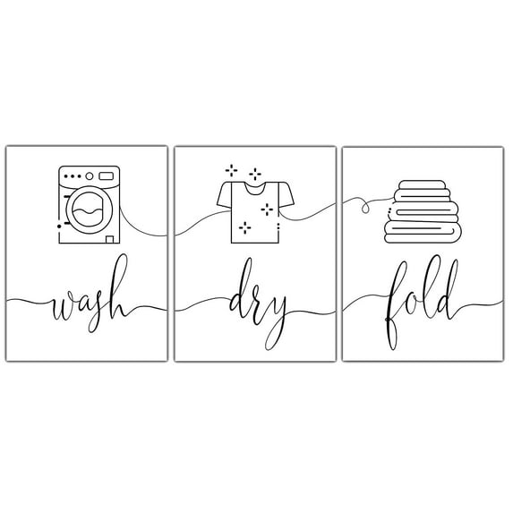 Wash Dry Fold, Set of 3 Poster Prints, Home Wall Hanging Décor, Minimalist Prints