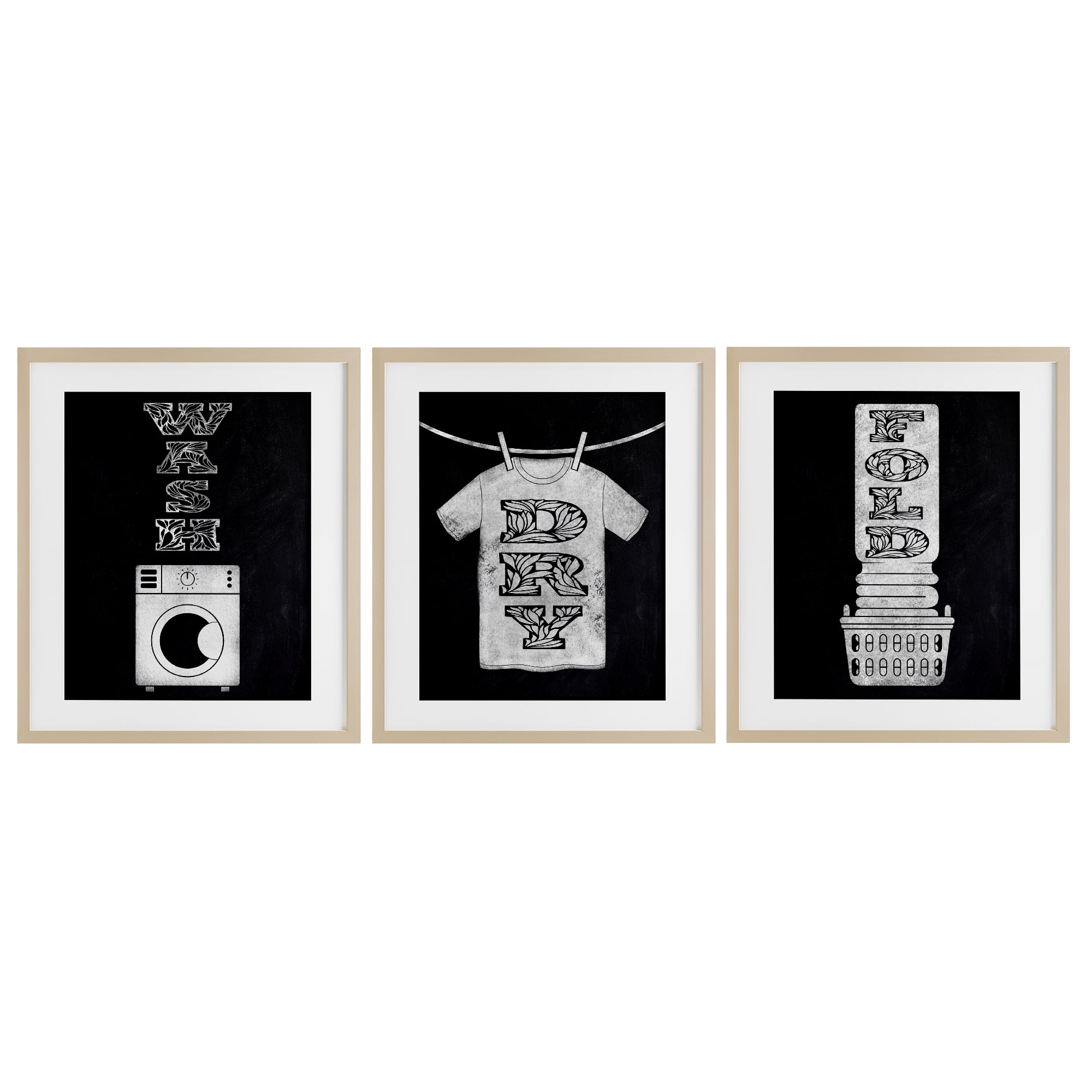 Wash & Dry Ornate Letters 3 Piece Birch Framed Print Under Glass Set, design by Marcus Prime