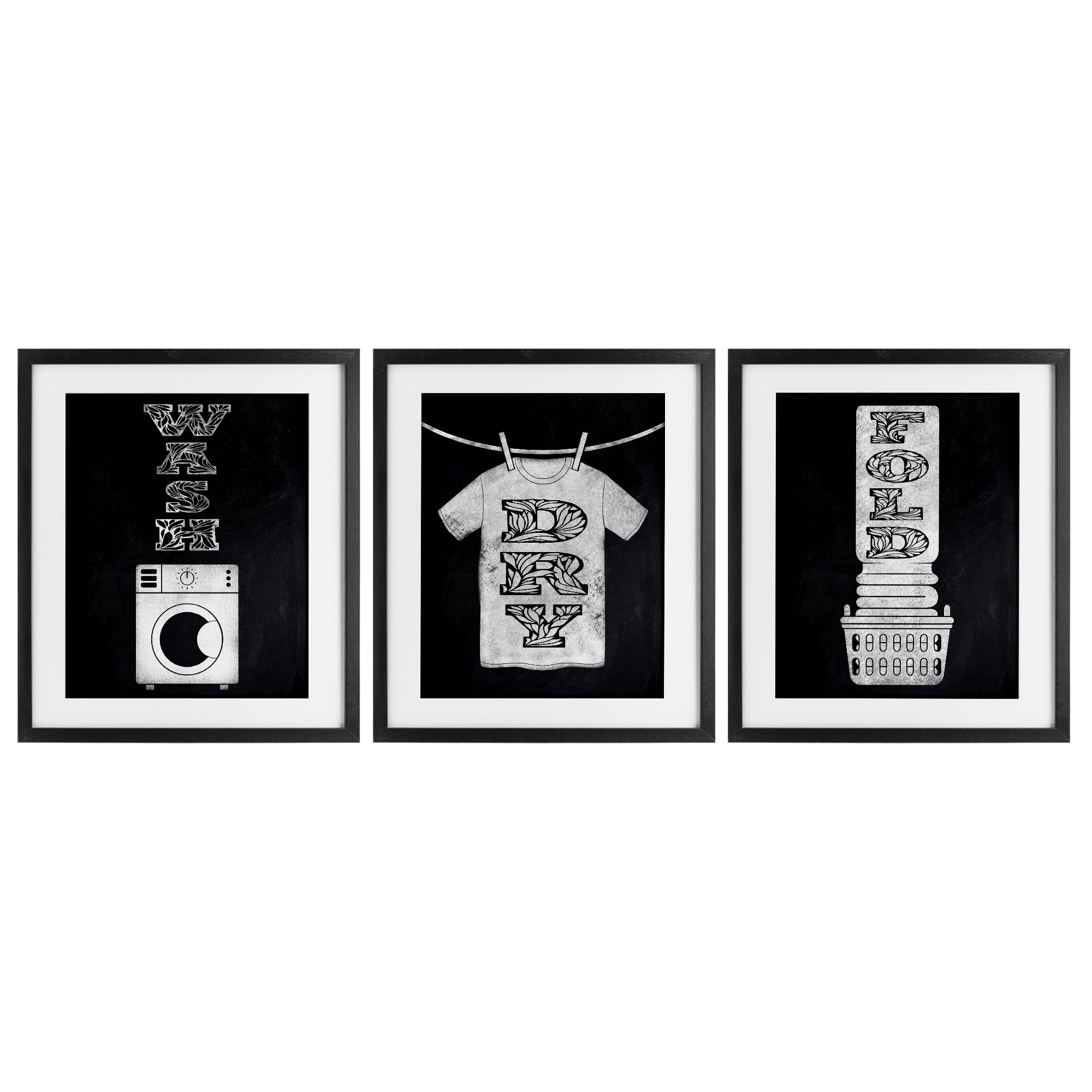 Wash & Dry Ornate Letters 3 Piece Black Framed Print Under Glass Set, design by Marcus Prime