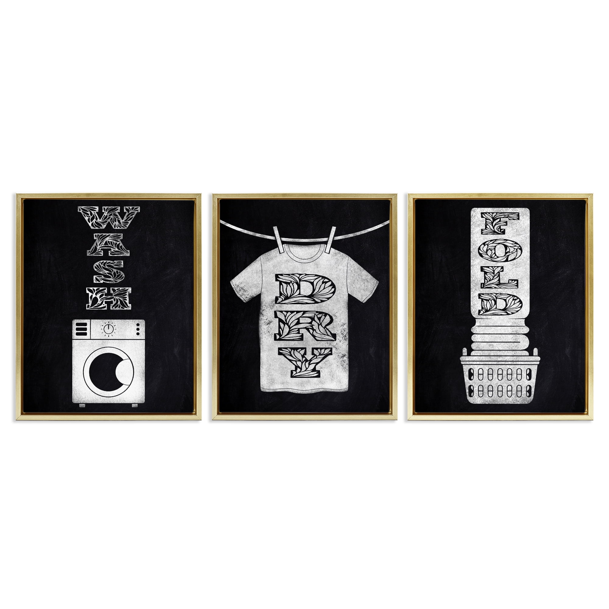 Wash & Dry Ornate Letters 3 Piece Gold Framed Floater Canvas Set, design by Marcus Prime
