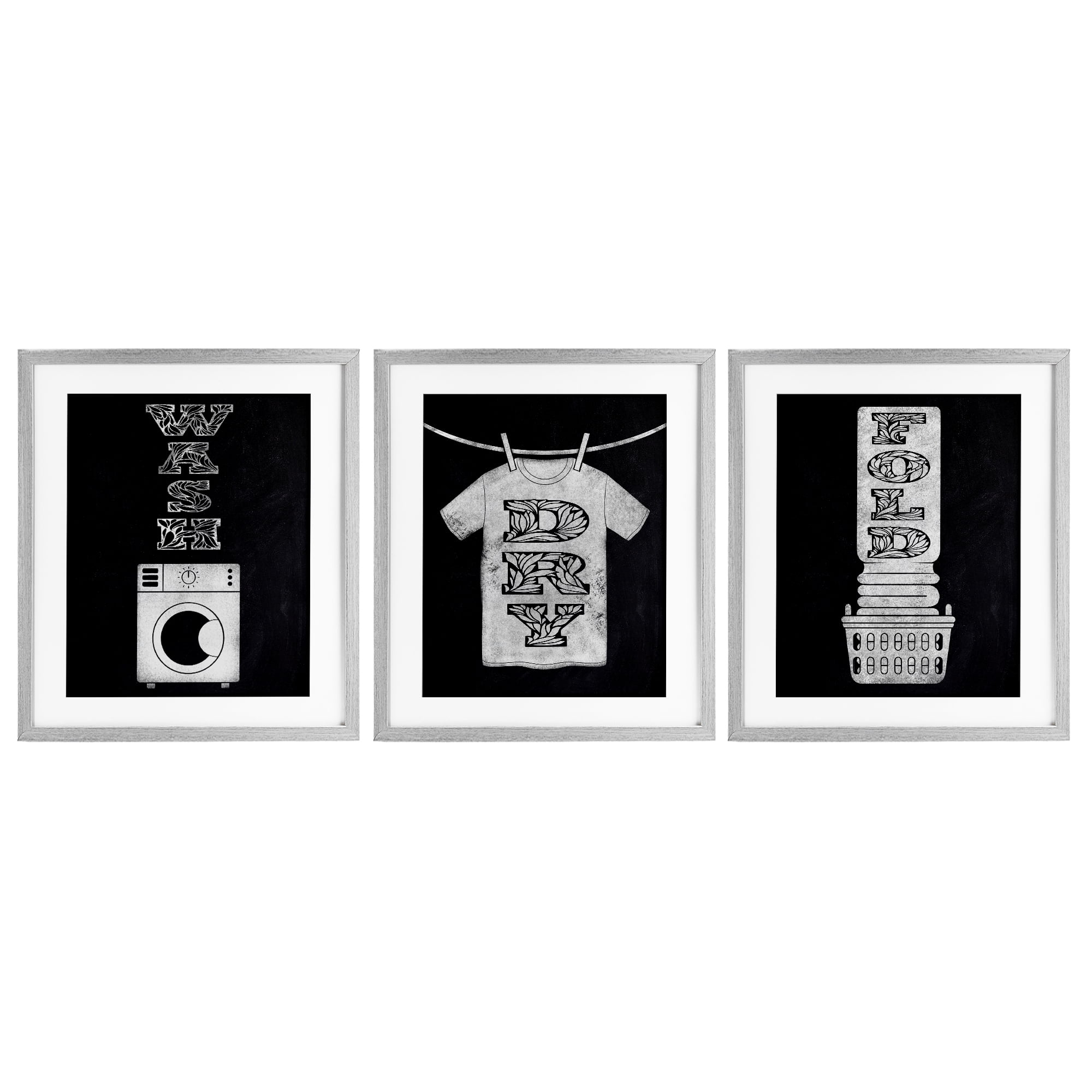 Wash & Dry Ornate Letters 3 Piece Gray Framed Print Under Glass Set, design by Marcus Prime