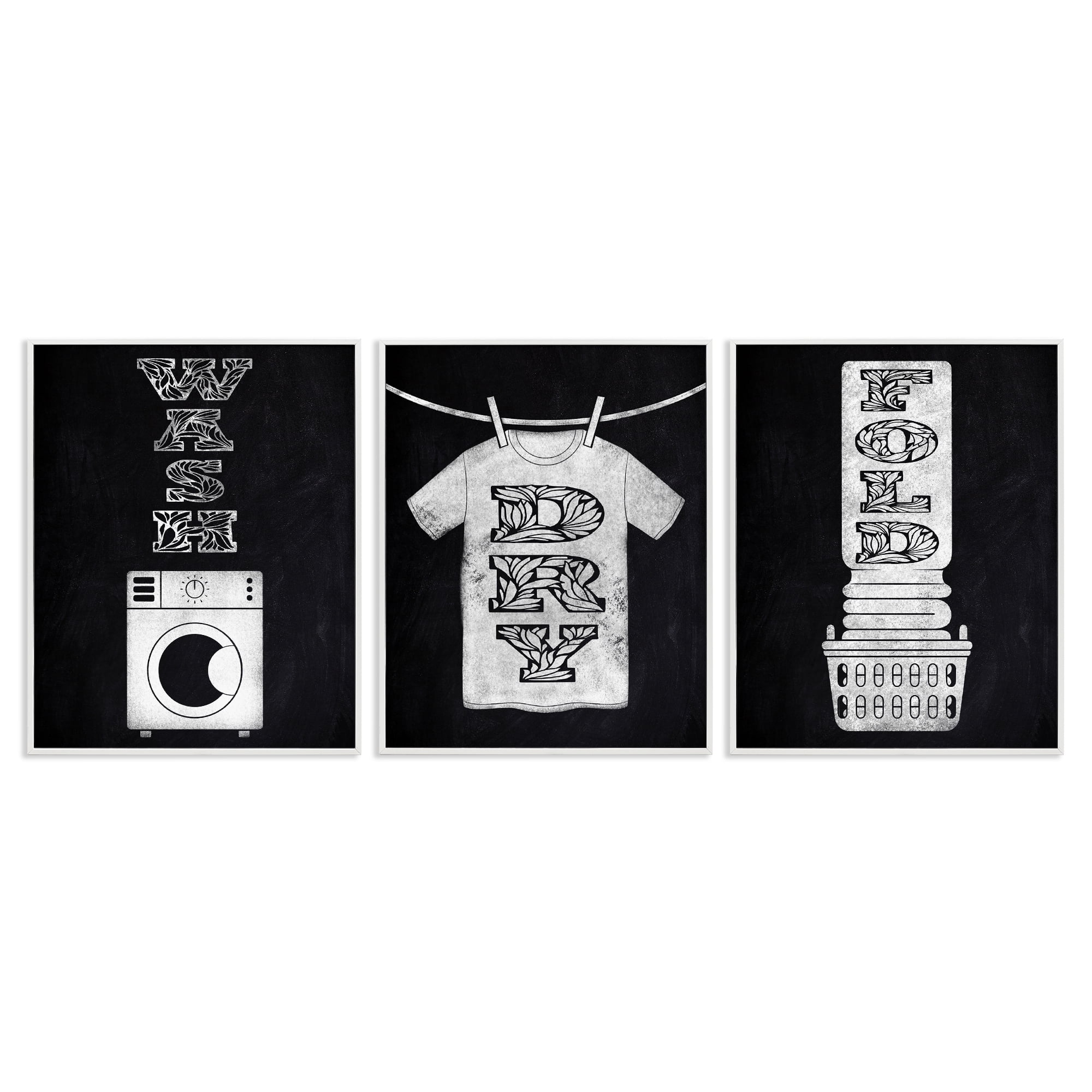 Wash & Dry Ornate Letters 3 Piece White Framed Giclee Art Set, design by Marcus Prime