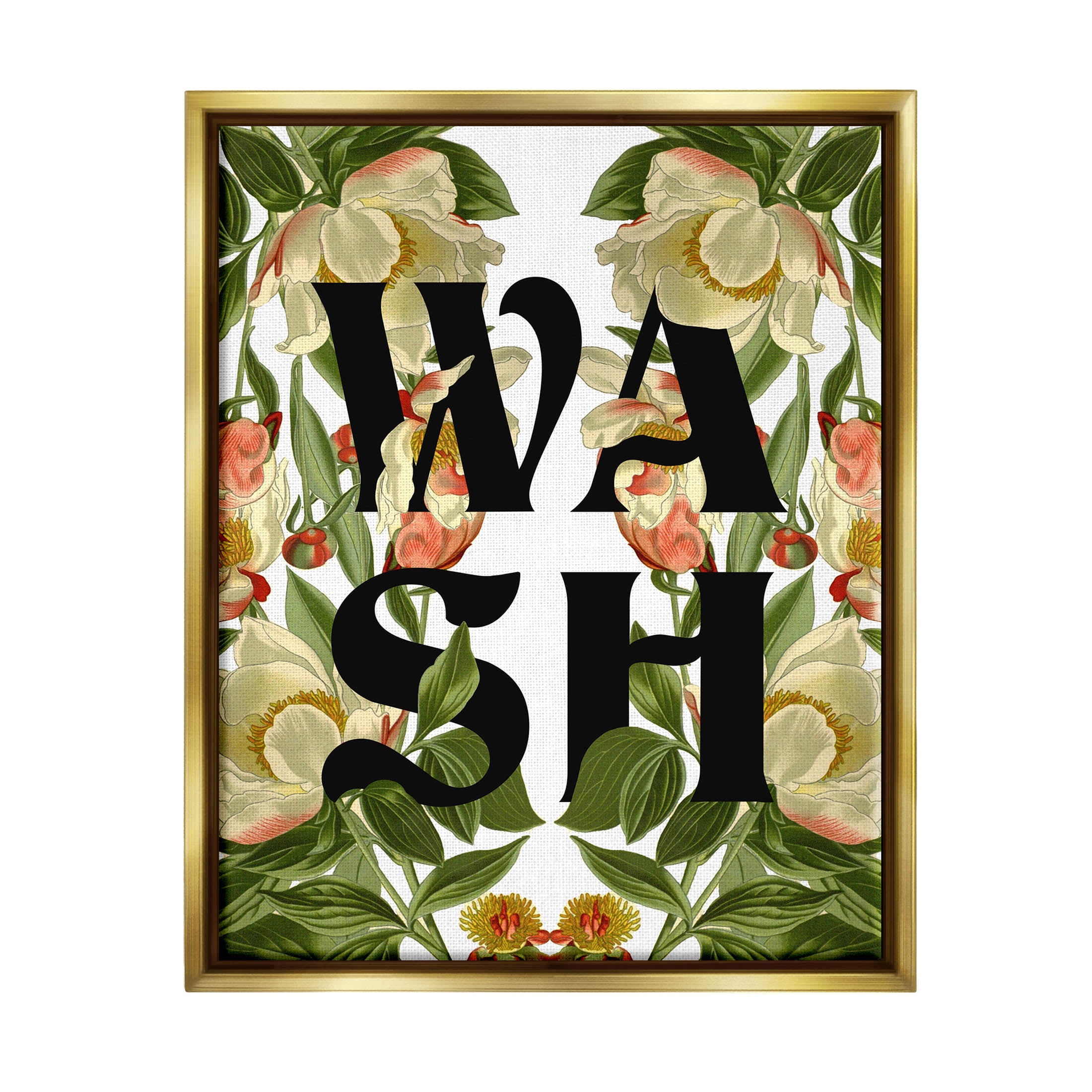 Wash Flower Blossom Bath Sign Botanical & Floral Graphic Art Metallic Gold Framed Art Print Wall Art