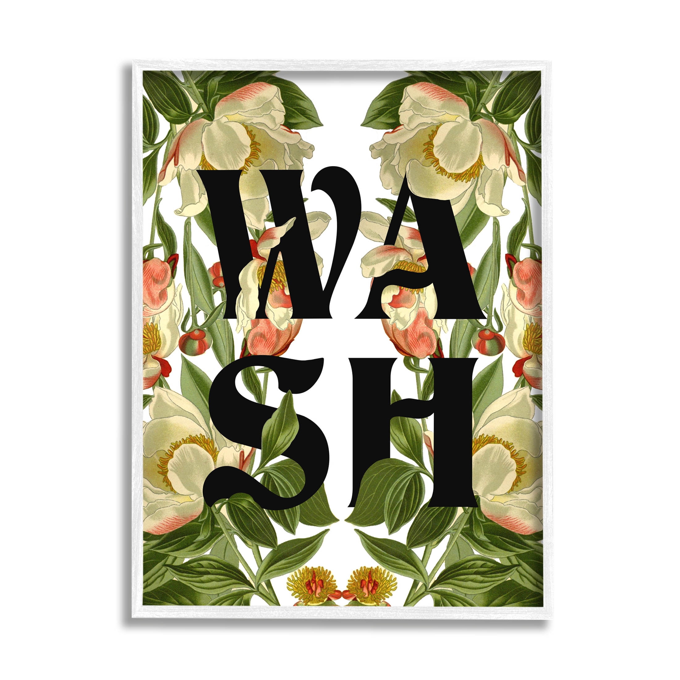 Wash Flower Blossom Bath Sign Botanical & Floral Graphic Art White Framed Art Print Wall Art