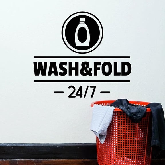 Wash Fold Word Wall Decal Detergent Laundry Room Cleaning Service Interior Decor Logo Door Window Vinyl Stickers Wallpaper 42x47cm