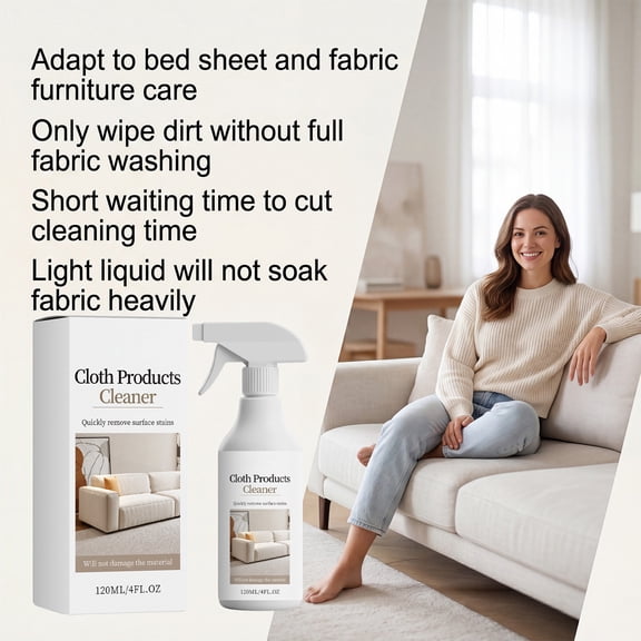 Wash-Free Upholstery Fabric Cleaner Spray, Gentle Foam Sofa Stain Remover for Deep Penetrating Carpet Curtain Textile Cleaning, Fast Drying Watermark-Free Multi-Scene Furniture Care Solution 120ml