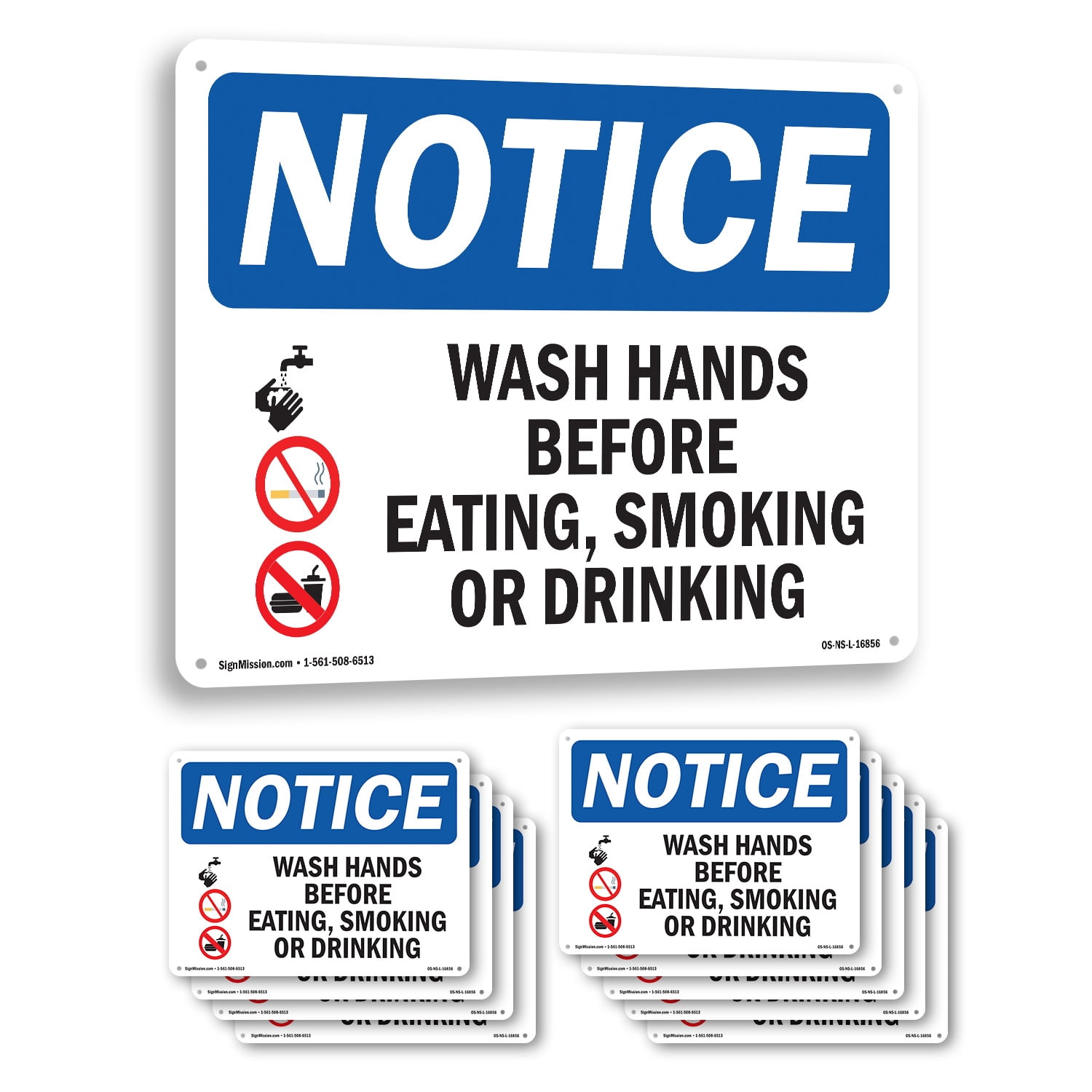 Wash Hands Before Eating Smoking Drinking OSHA Notice Rigid Plastic ...