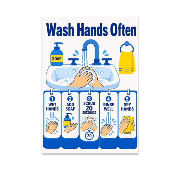 Wash Hands Often Hygiene Pocket Chart - Home Decor - 13x19 Poster Print