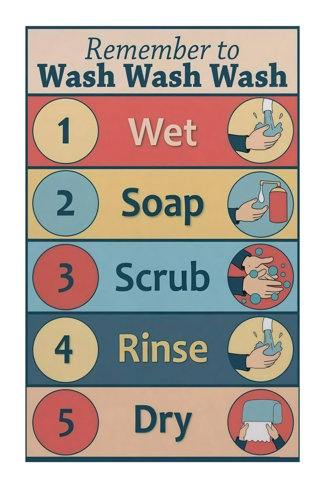 Wash Hands Poster Kids Hand Hygiene Guide and Classroom Rules Health ...
