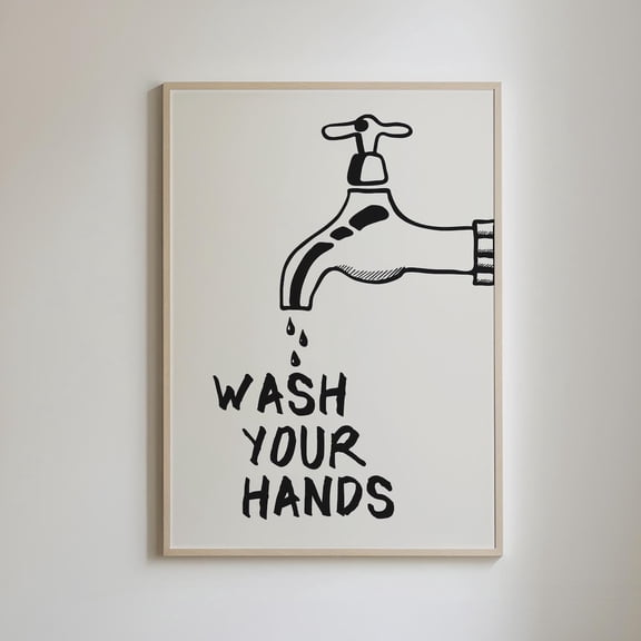 Wash Your Hands Poster, Trendy Bathroom Decor, Funky Bath Decor, Cute Bath Art, Retro Bathroom Girly Bathroom, Wall Art, Modern Wall Decor, 8x12 UNFRAMED