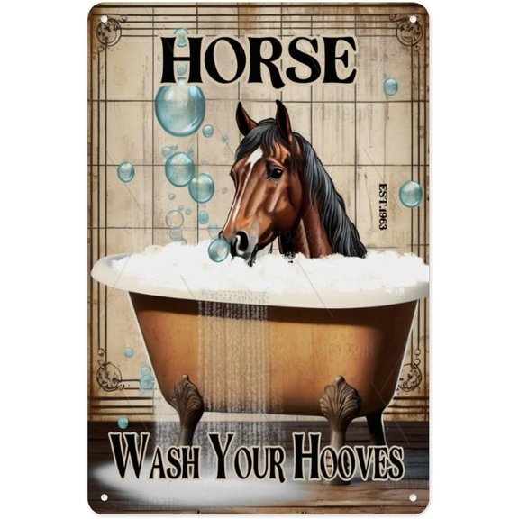 Wash Your Hooves Horse Vintage Aluminum Tin Sign - Equestrian Themed Bathroom Rule Decorative Metal Sign, 8x12 Inches, Humorous Restroom Sign for Stable, Ranch Horse Lover's Home