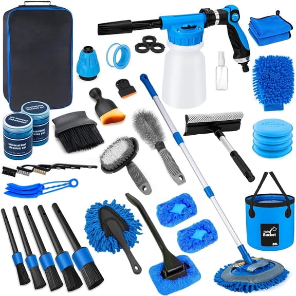 Wash Kit, Detailing Kit with , Wash Brush Mop and Large Folding Bucket Suitable for Cleaning, Blue Wash Set for Men and Women