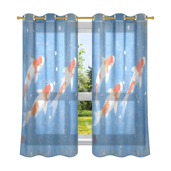 Wash Koi Pattern Breathable Sheer Curtains 63x52in Soft Light Filtering, UV Protection and Thermal Insulation