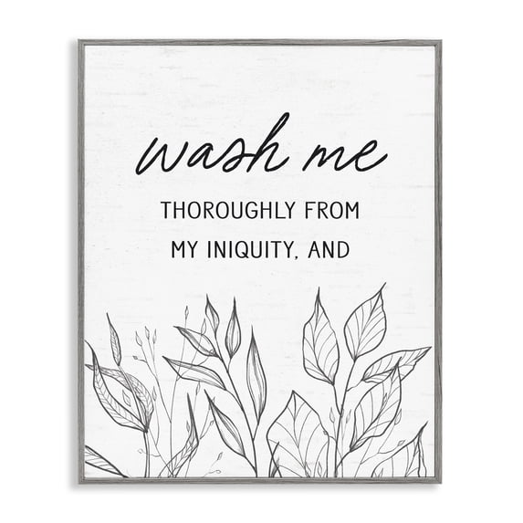 Stupell Industries Eclectic Wash Me Thoroughly Scripture Gray Framed Giclee Art, 11 x 14, by Lettered and Lined