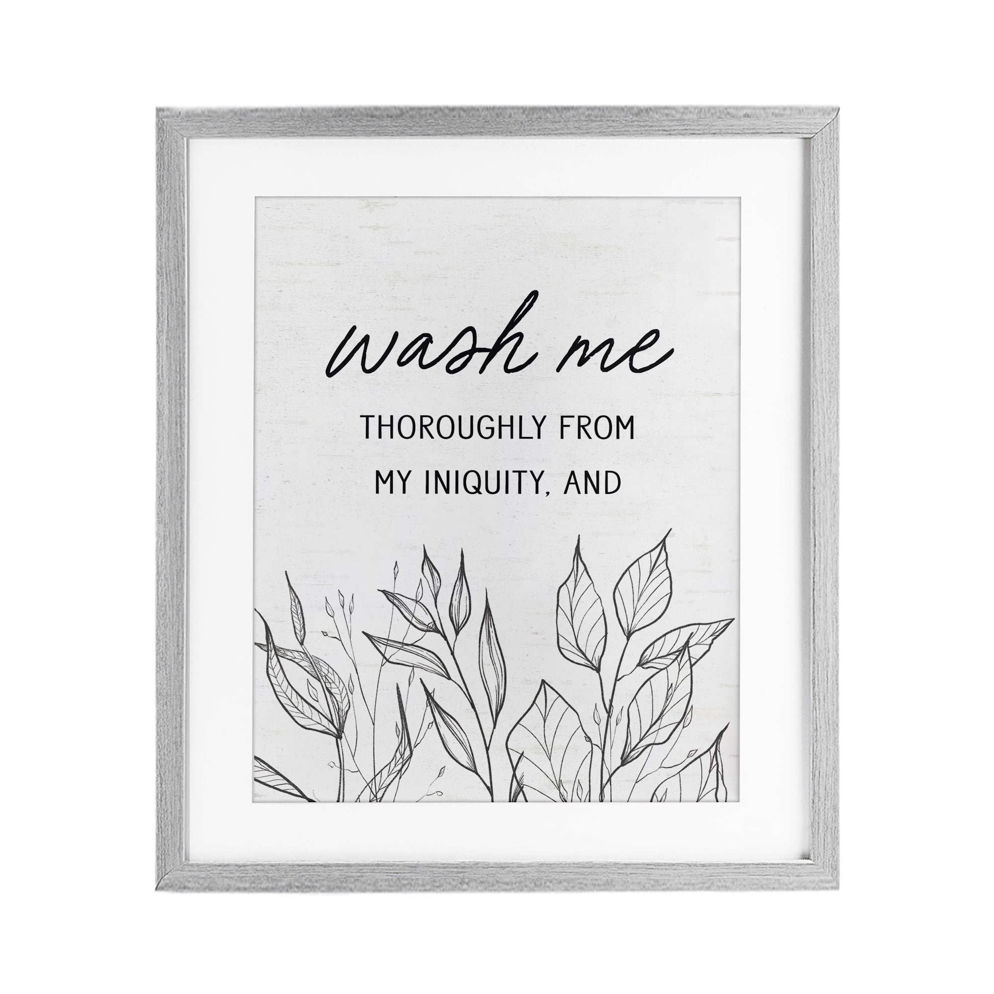 Wash Me Thoroughly Scripture Gray Framed Print Under Glass, design by Lettered and Lined