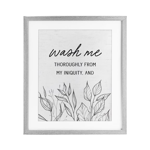 Wash Me Thoroughly Scripture Gray Framed Print Under Glass, design by Lettered and Lined