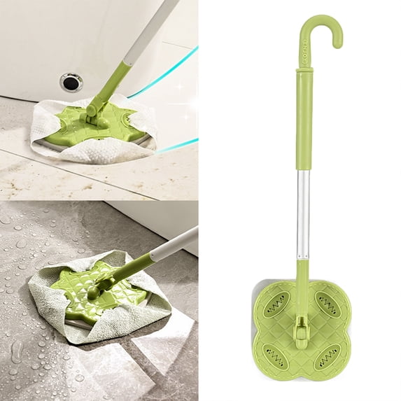 No Wash Mop, 17 Inch Flat Cleaning Tool with Cloth Clip and Hook Handle, Disposable Wet Wipe Mop for Floors, Tile Walls, Furniture Surfaces, Corners and Hard to Reach Areas