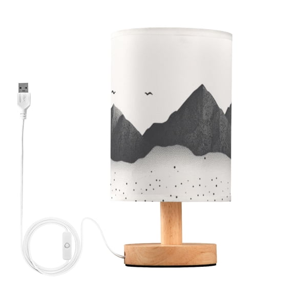 Wash Painting Sun Mountains Birds Table Lamp with USB Port LED Warm Light Lamp Night Light Home Decor