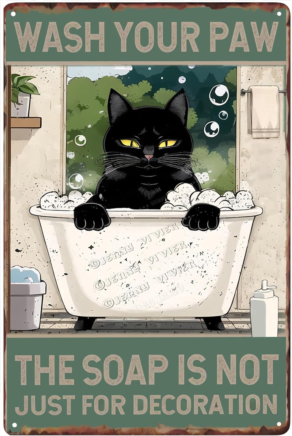 Wash Your Paws Black Cat Tin Sign, Funny Black Cat Bathroom Decor ...
