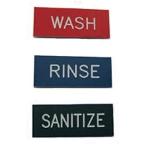 Wash, Rinse & Sanitize Signs 3Pk for 3 Compartment Sink - 1-3/8" high x 3-1/2" wide