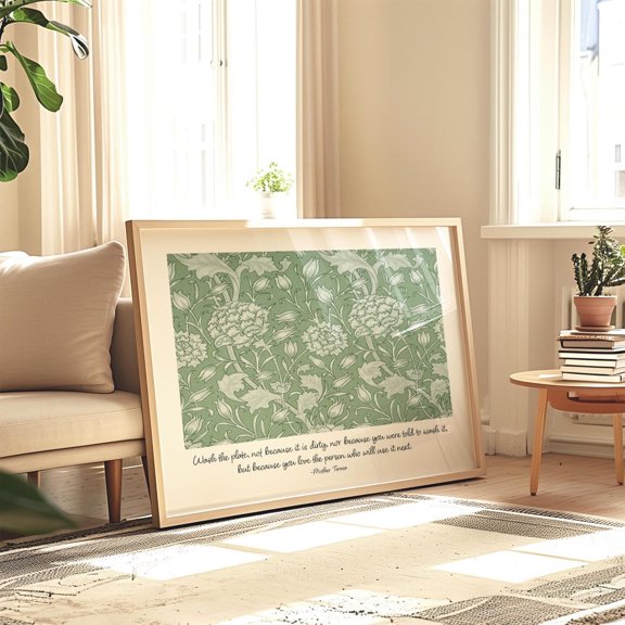 Wash The Plate Quote Green William Morris Style Catholic Wall Art, Unframed Paper Poster 8x10in