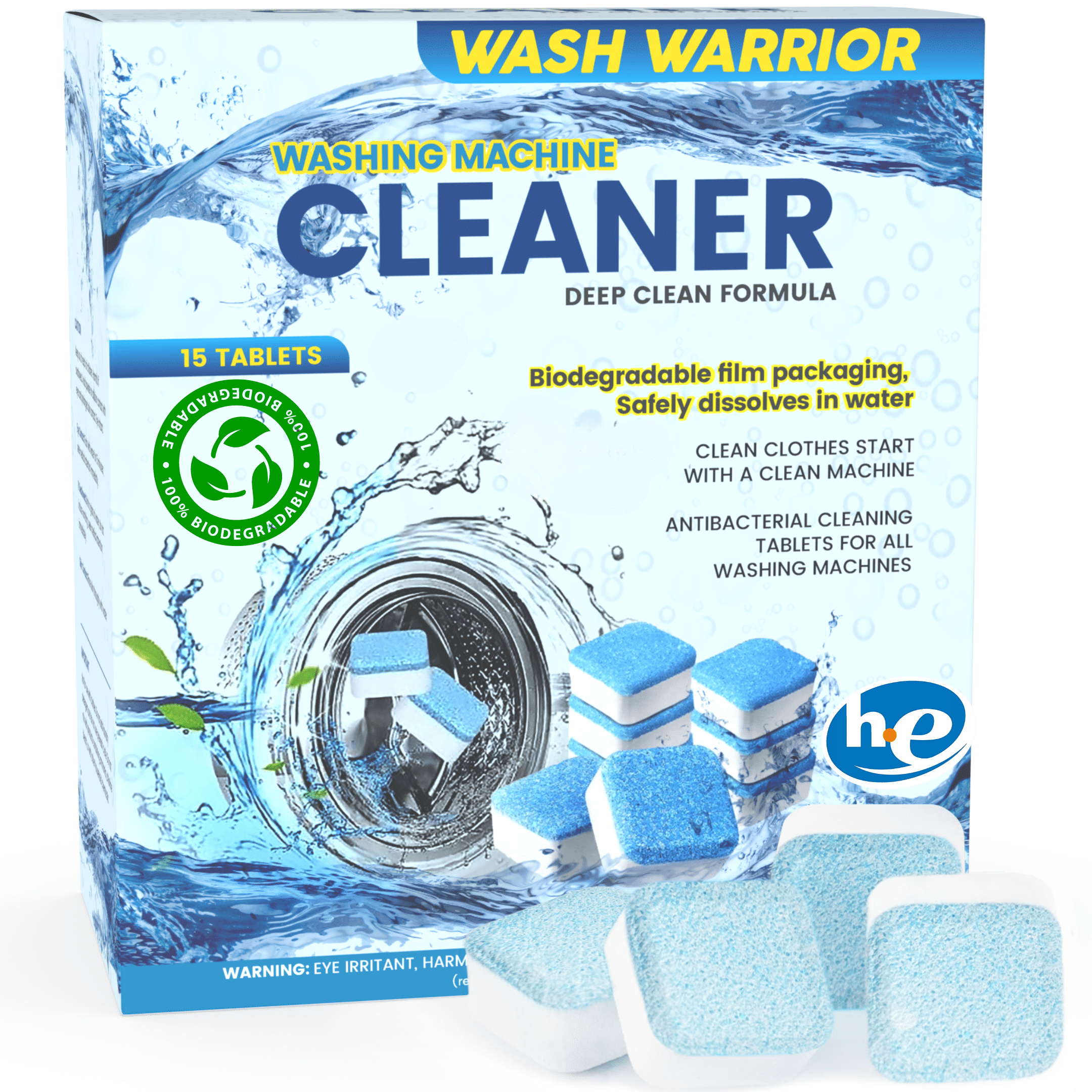 Wash Warrior Washing Machine Cleaner Tablets 15 Pack - Washer Cleaner - HE  Front Loader Top Load - Clean All Wash Machines