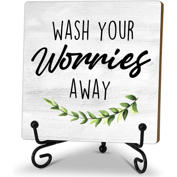 Wash Your Worries Away, Funny Laundry Room Shelf Decor Bathroom Decor, Inspirational Restroom Guest Bathroom Decoration,Toilet Washroom Plaque Sign Decor