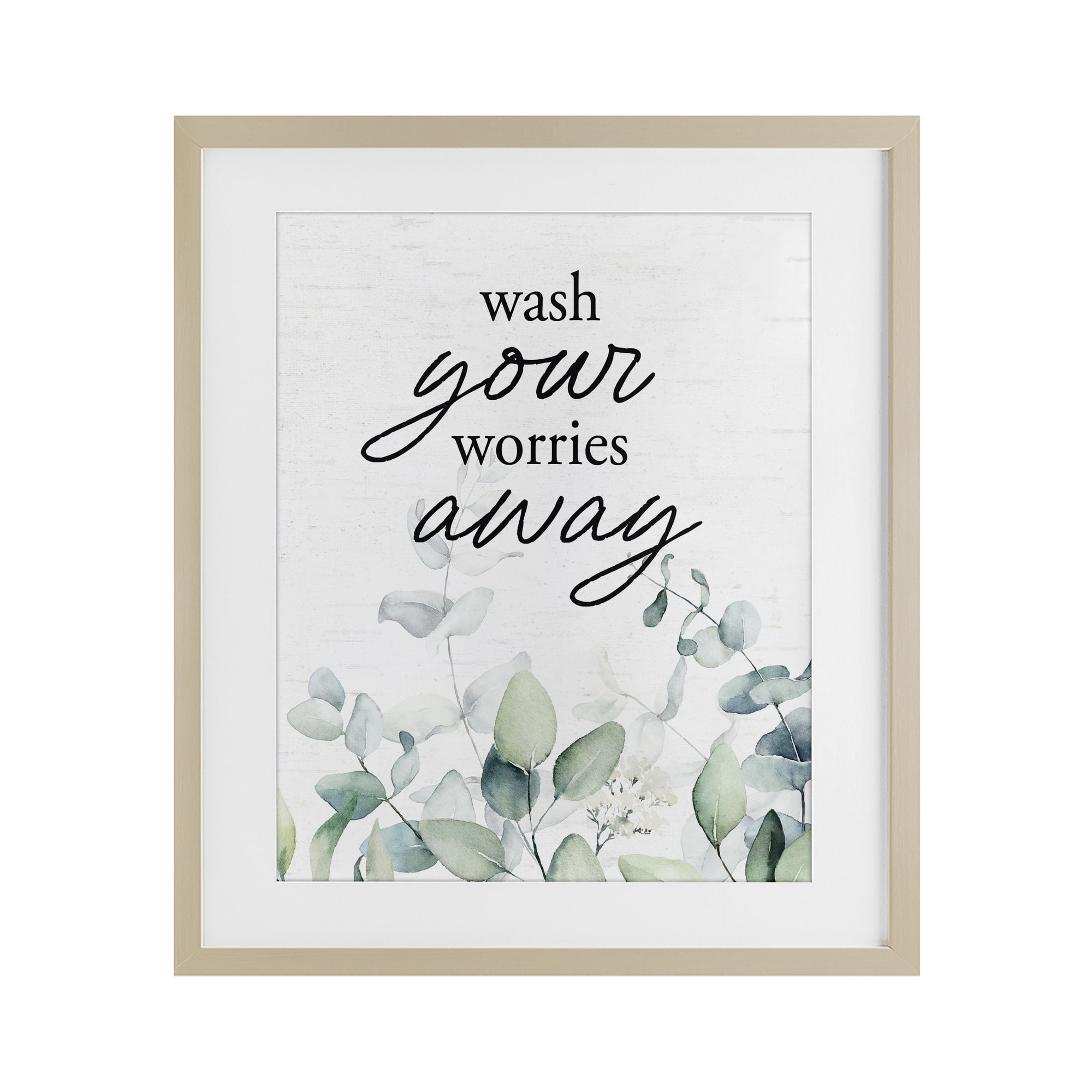 Wash Worries Away Herb Leaves Birch Framed Print Under Glass, design by Lettered and Lined