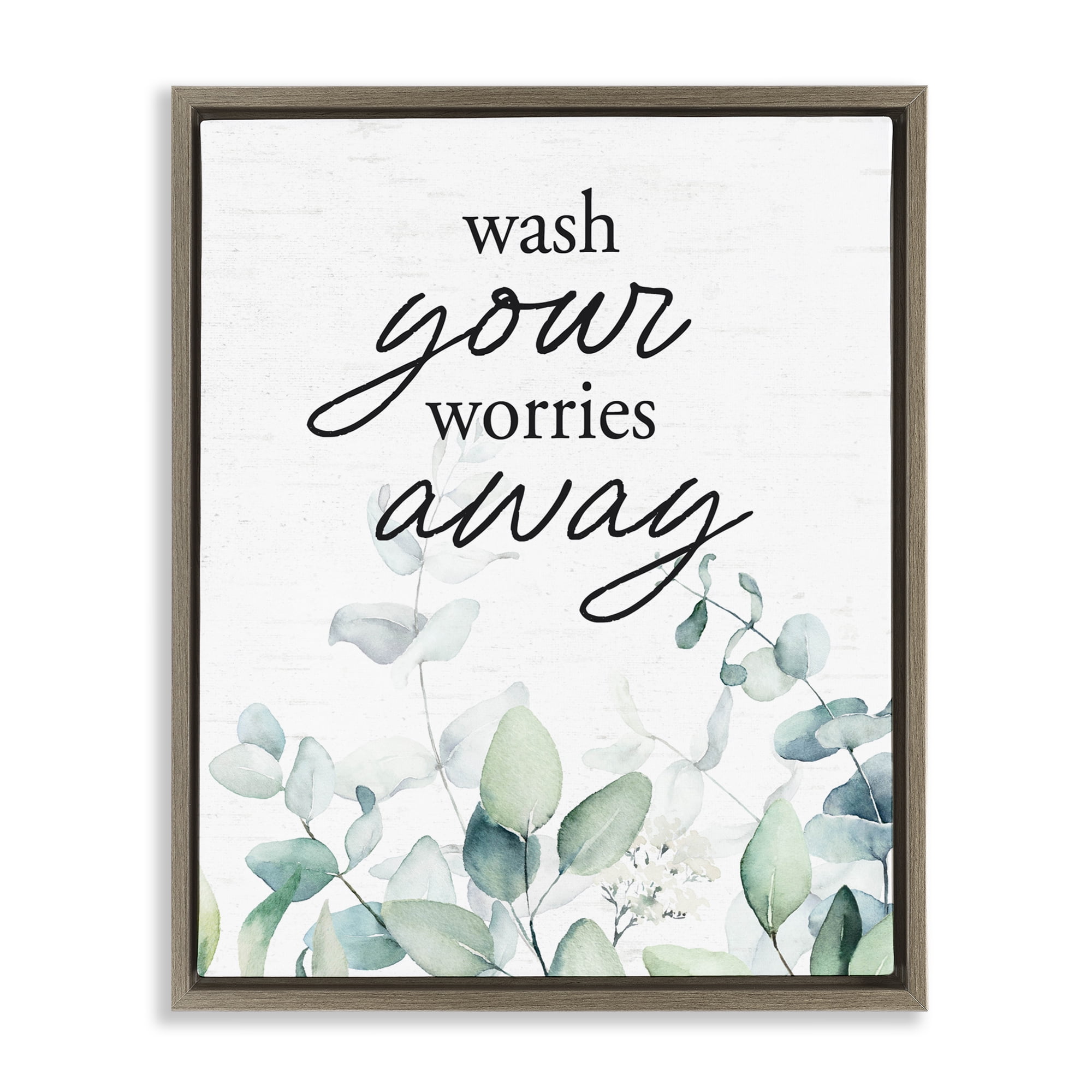 Wash Worries Away Herb Leaves Brown Framed Floater Canvas Wall Art, design by Lettered and Lined