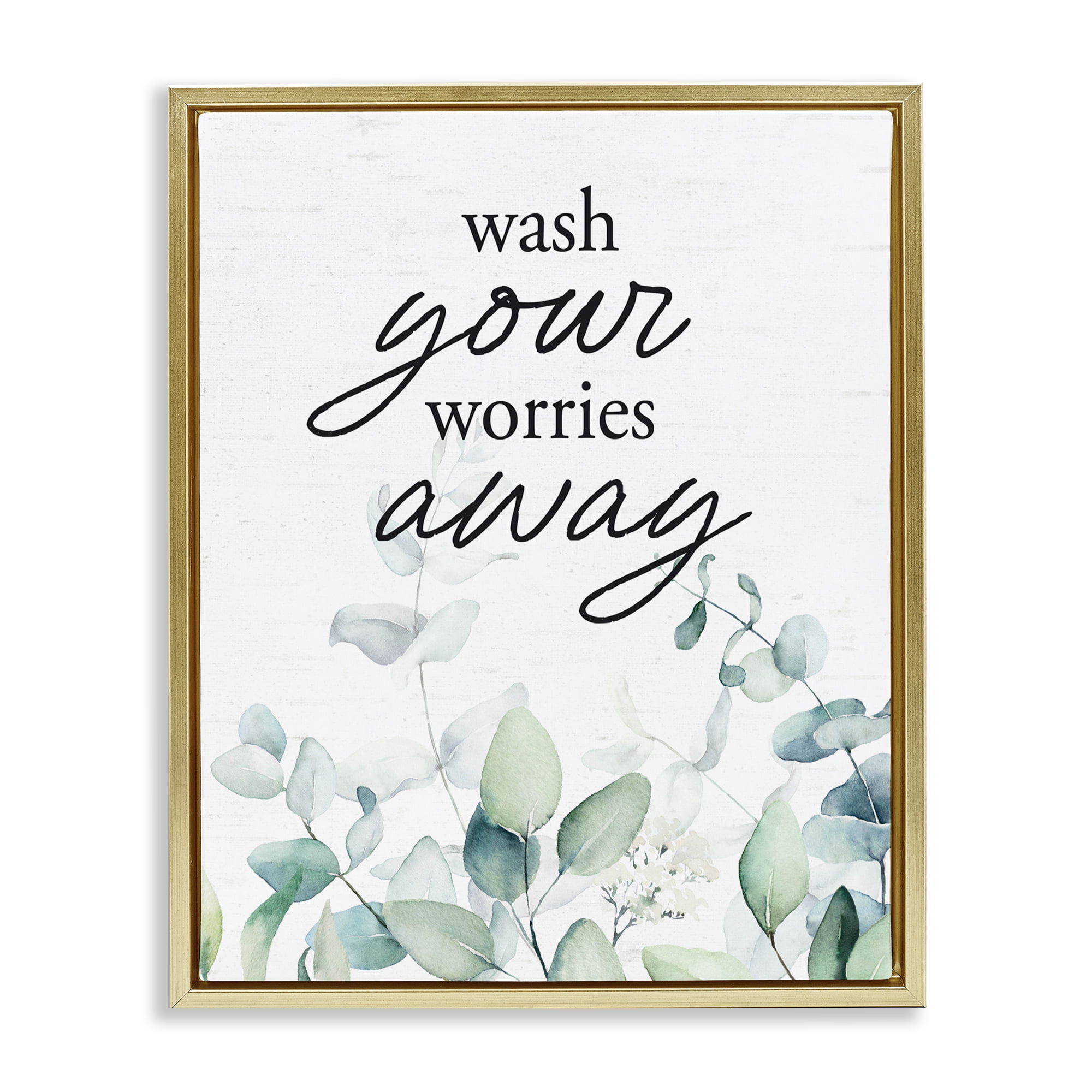 Wash Worries Away Herb Leaves Gold Framed Floater Canvas Wall Art, design by Lettered and Lined