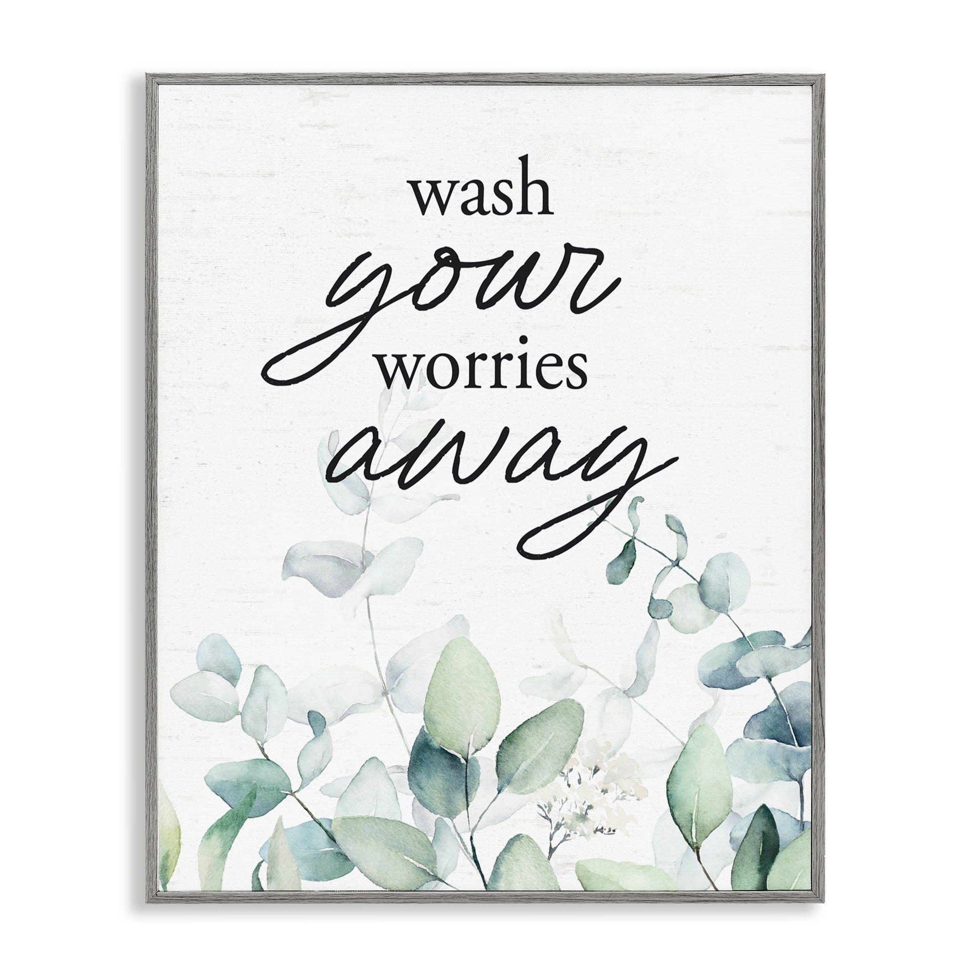 Wash Worries Away Herb Leaves Gray Framed Giclee Art, design by Lettered and Lined