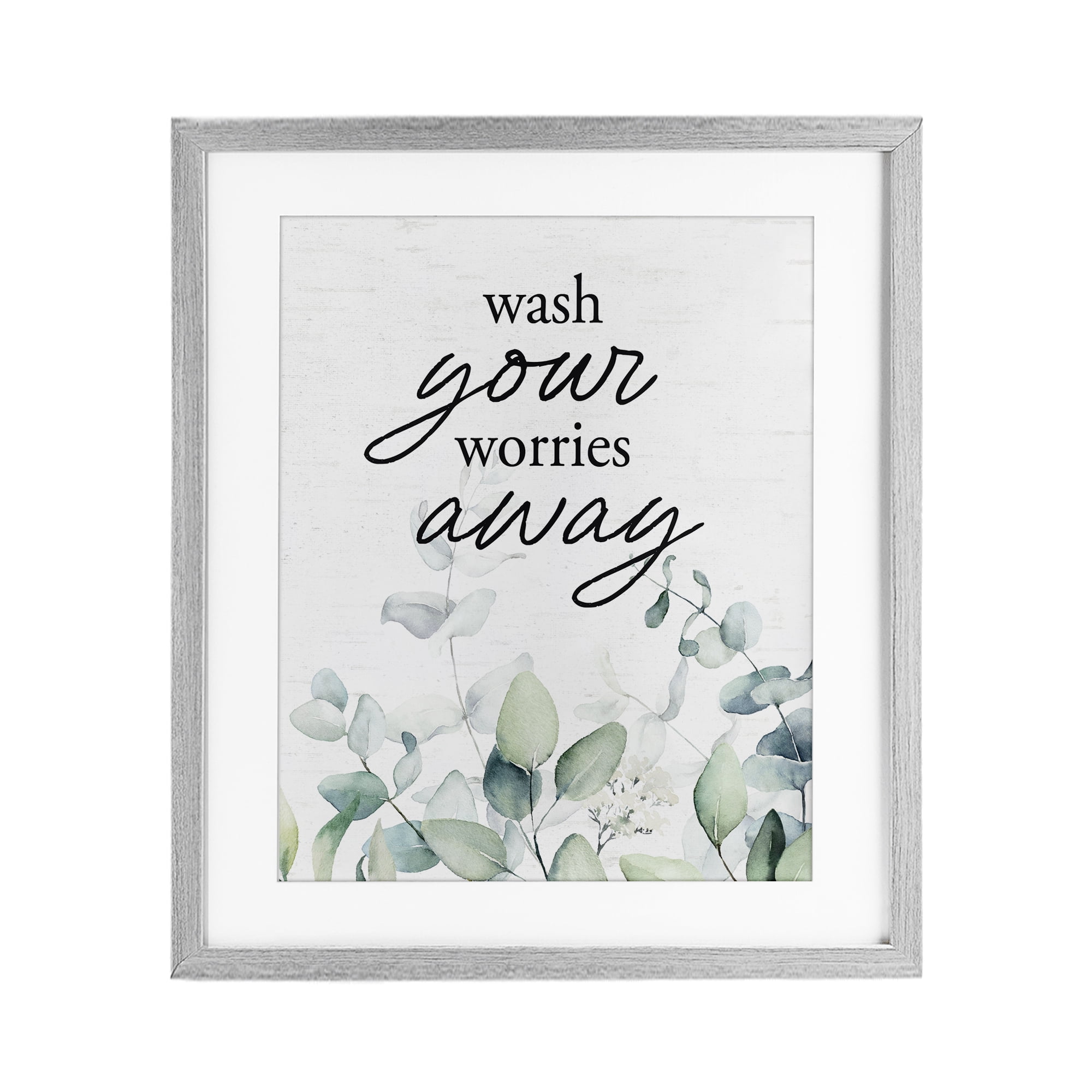 Wash Worries Away Herb Leaves Gray Framed Print Under Glass, design by Lettered and Lined