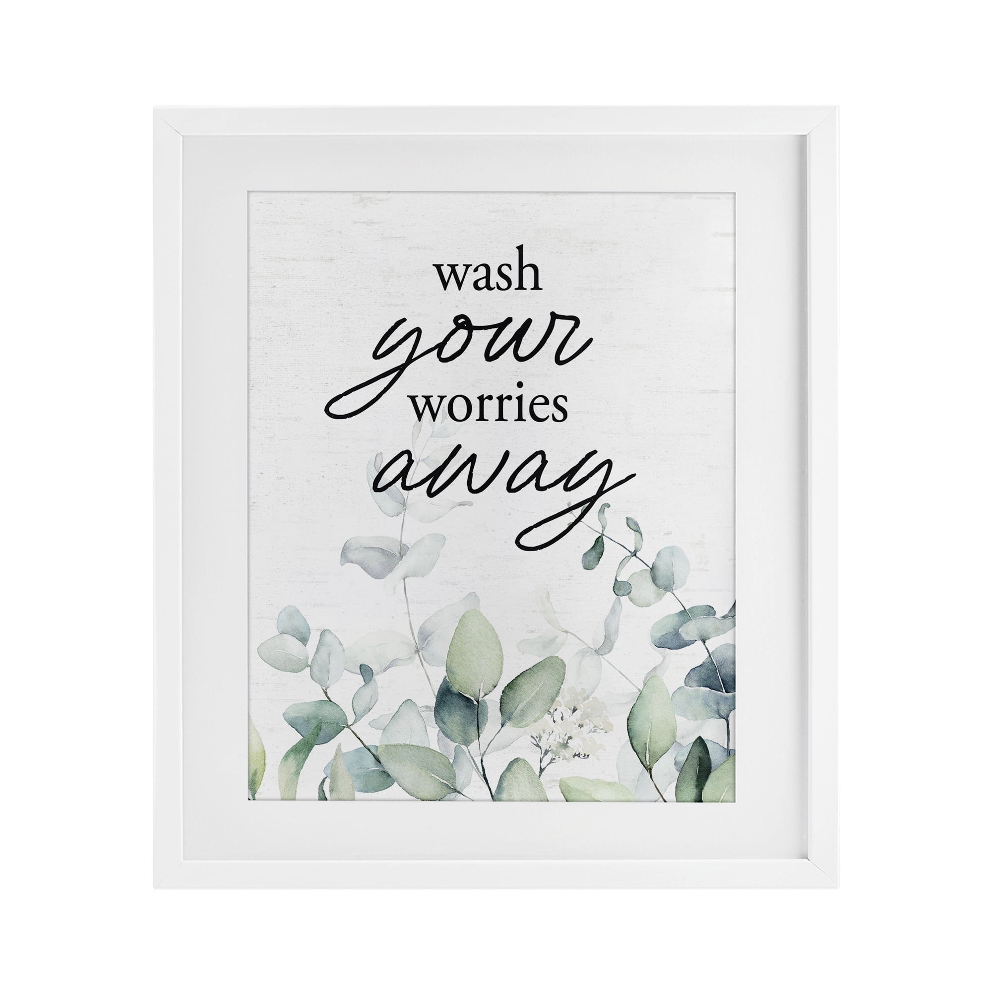 Wash Worries Away Herb Leaves White Framed Print Under Glass, design by Lettered and Lined