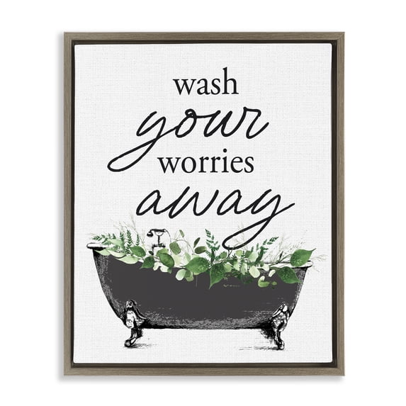 Wash Worries Away Herbs Brown Framed Floater Canvas Wall Art, design by Lettered and Lined