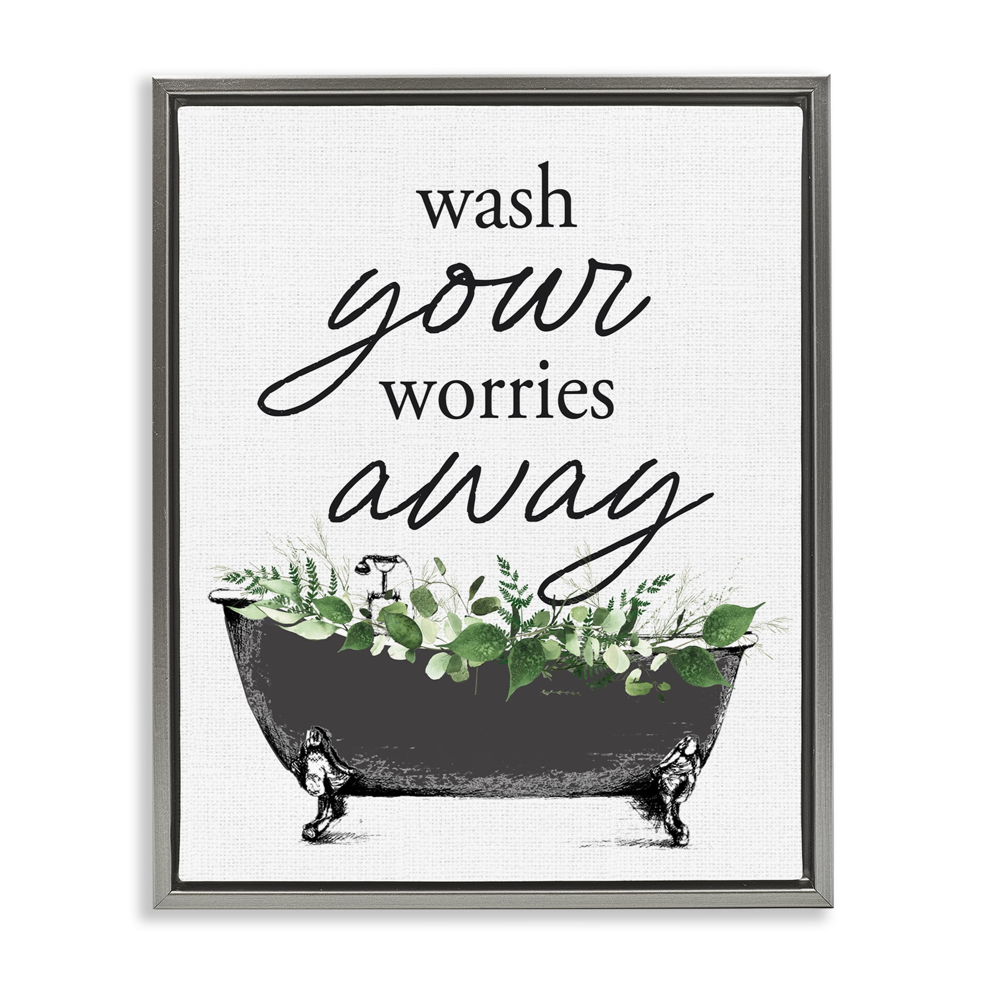 Wash Worries Away Herbs Gray Framed Floater Canvas Wall Art, design by Lettered and Lined