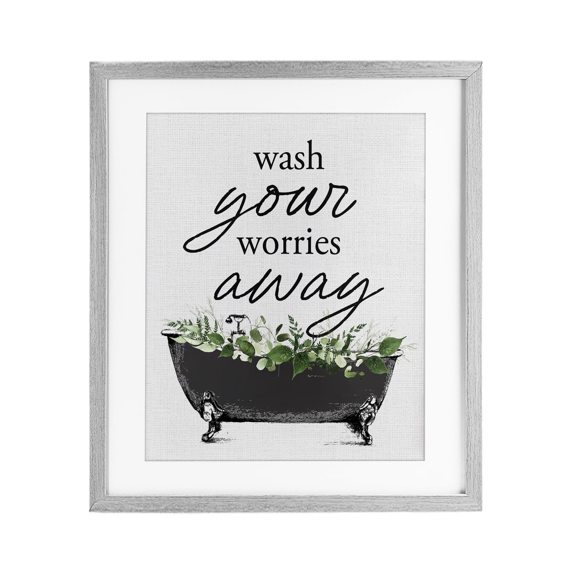 Wash Worries Away Herbs Gray Framed Print Under Glass, design by Lettered and Lined