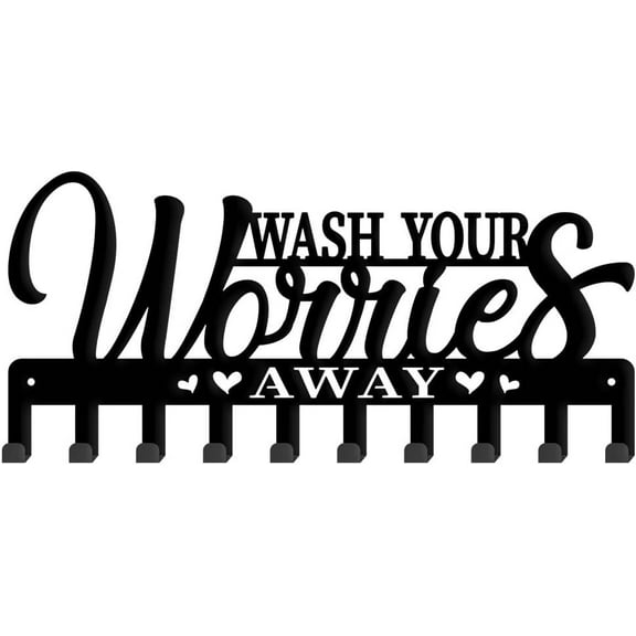 Wash Your Worries Away Hooks Key Holder Heart Shape Cutout Wall Mounted Door Key Organizer for Dog Leash Text Theme Decorative Hook with Screws Art Decor for Kitchen Entryway Hat Rack Gift diy