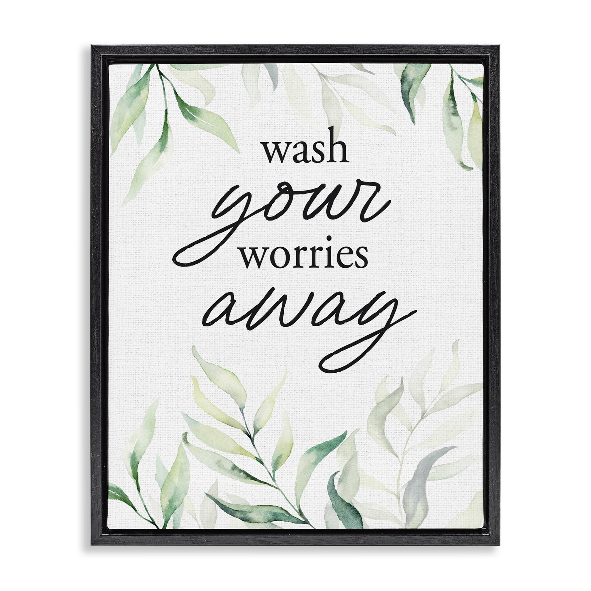Wash Worries Away Leaves Black Framed Floater Canvas Wall Art, design by Lettered and Lined