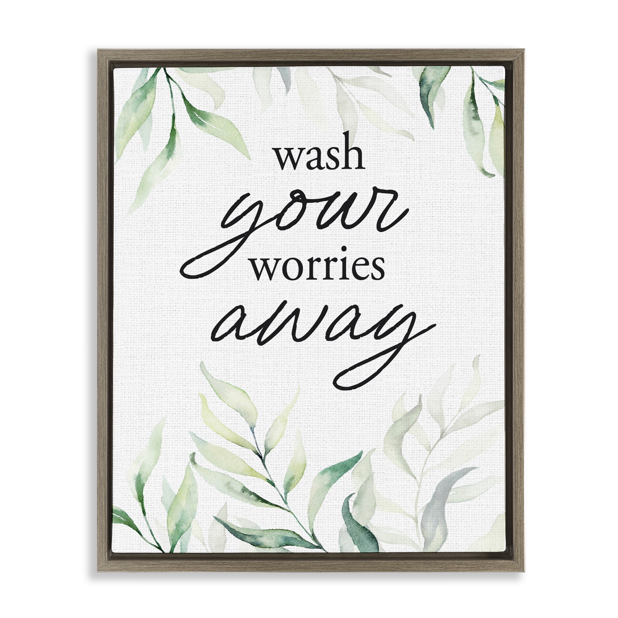 Wash Worries Away Leaves Brown Framed Floater Canvas Wall Art, design by Lettered and Lined