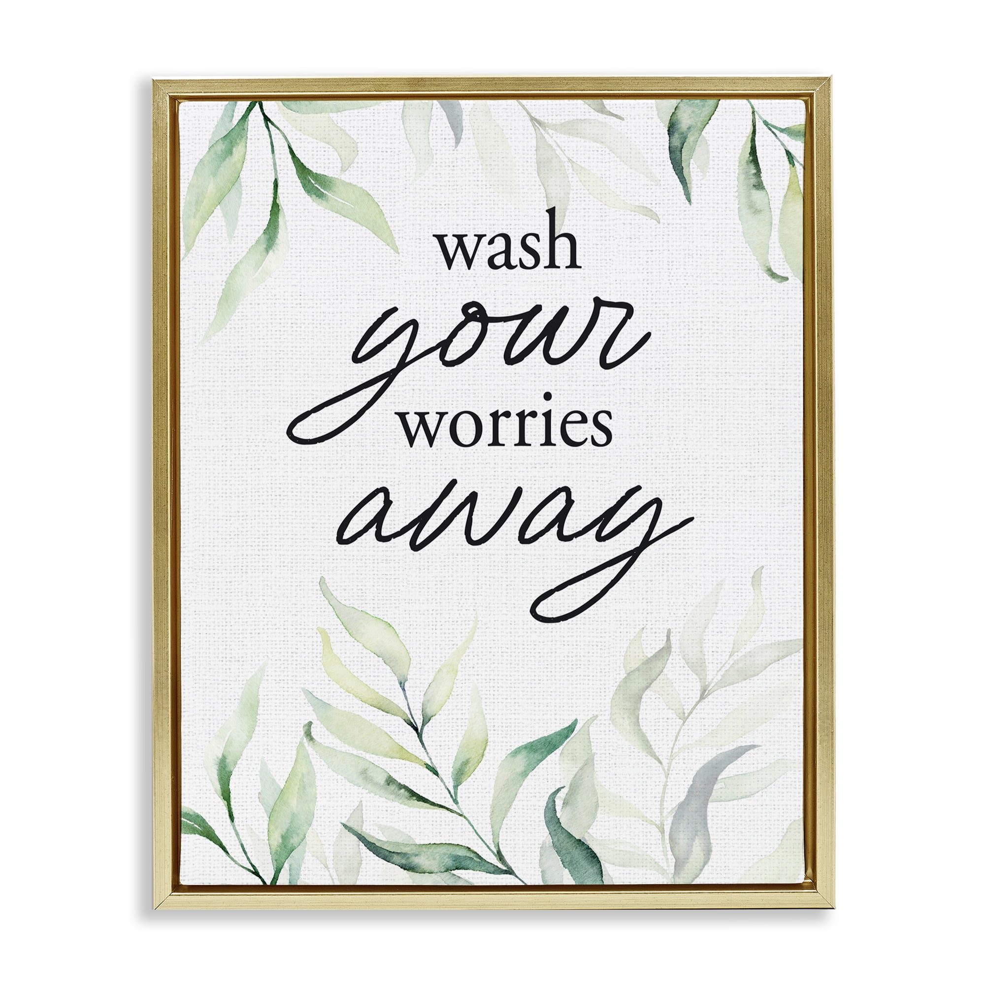 Wash Worries Away Leaves Gold Framed Floater Canvas Wall Art, design by Lettered and Lined